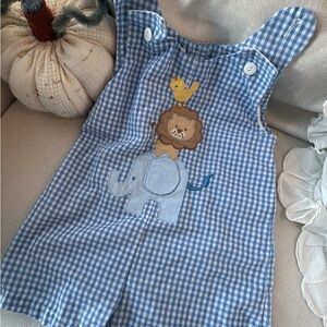 Blue Gingham Kids Bodysuit with Animal Design
